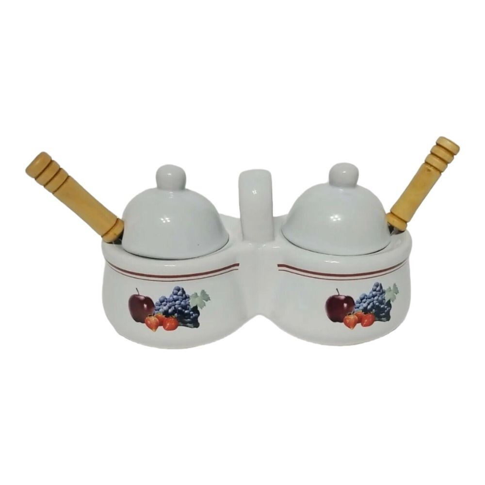 Houston Harvest Gift Products Double Condiment Covered Serving Dish w/ Spoons